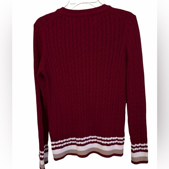 Tommy Hilfiger Maroon Cable Knit Crewneck Sweater Tipped Hems Preppy Academia - Picture 6 of 11